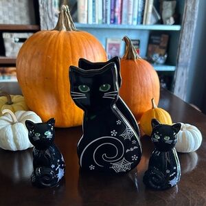 Temp-tations, Black Cat Napkin Holder, Salt & Pepper Shaker, Halloween Party
